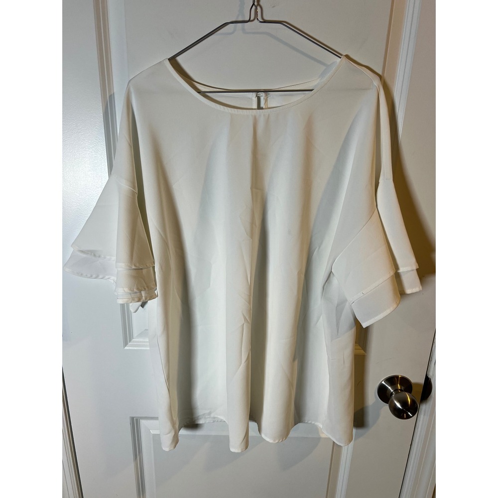 Unbranded Women Blouse Tiered Ruffle‎ Bell Sleeve White XL